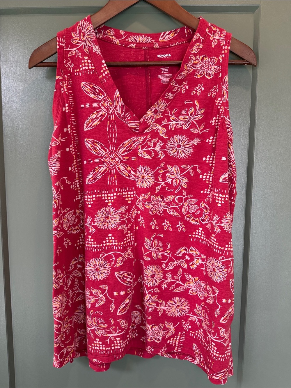 Sonoma Red Floral V-Neck Sleeveless Tunic Top